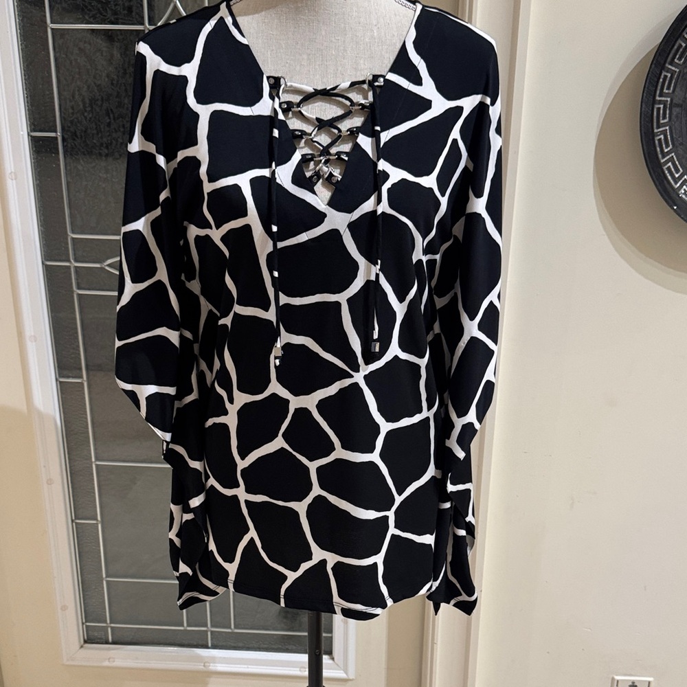 Michael Kors Black and White Lace-Up Women's Top